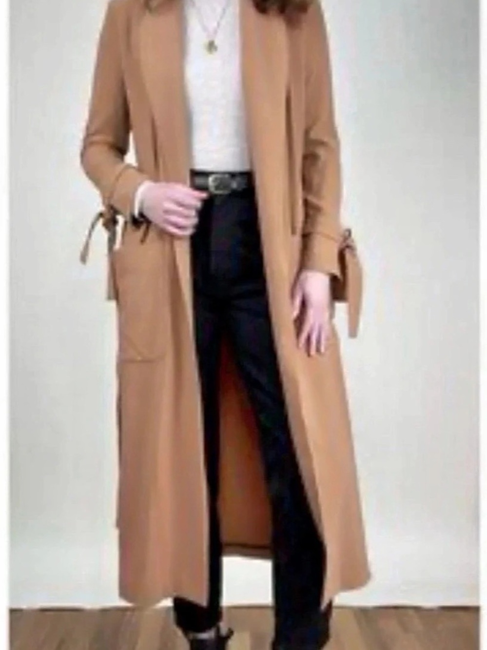 Amanda Uprichard Long Belted Trench Coat in Camel